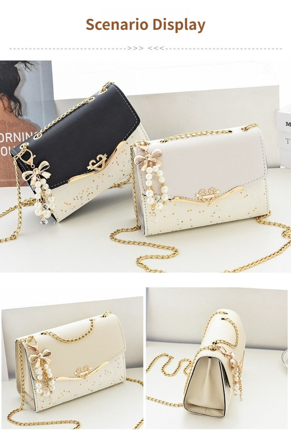 Korean Style Instagram Chain Bag | Sequin Shoulder Crossbody Purse, Luxury Fashionable Handbag, Versatile Trendy Tote, Lining, Magnet Closure
