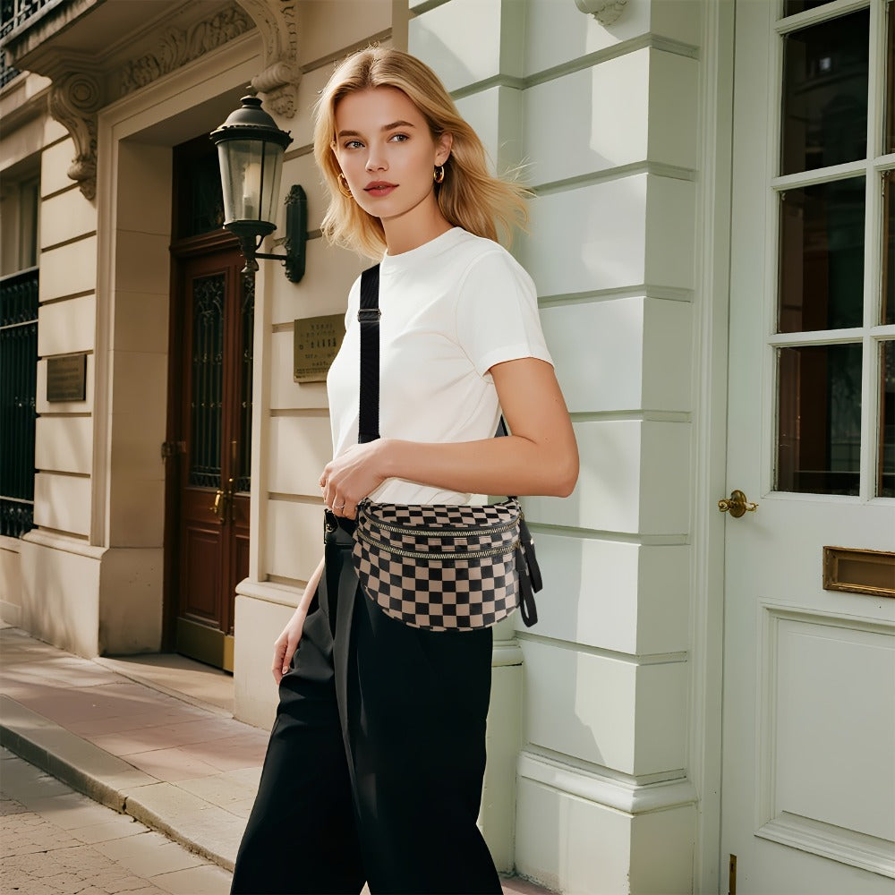 Fashionable Crossbody Bag with Multiple Pockets, Spacious And Versatile Shell Design, Trendy Chest Bag Featuring a Plaid Print, Equipped with Adjustable Shoulder Straps, Ideal for Outdoor Activities, Shopping, Parties, Gifting, Walking