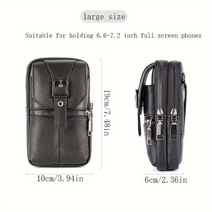 Genuine Leather Crossbody Bag Compatible for & Smartphones - / Belt Loop Messenger Waist Pack with Phone Pouch, Zipper Closure Handbag, Pure Genuine Leather Purse