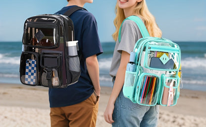 Transparent Double-shoulder Bag,, Casual, Large-capacity, Transparent Backpack, Extra-thick PVC, Solid Color, School Bag, Stadium, School, Simple, Computer Bag.