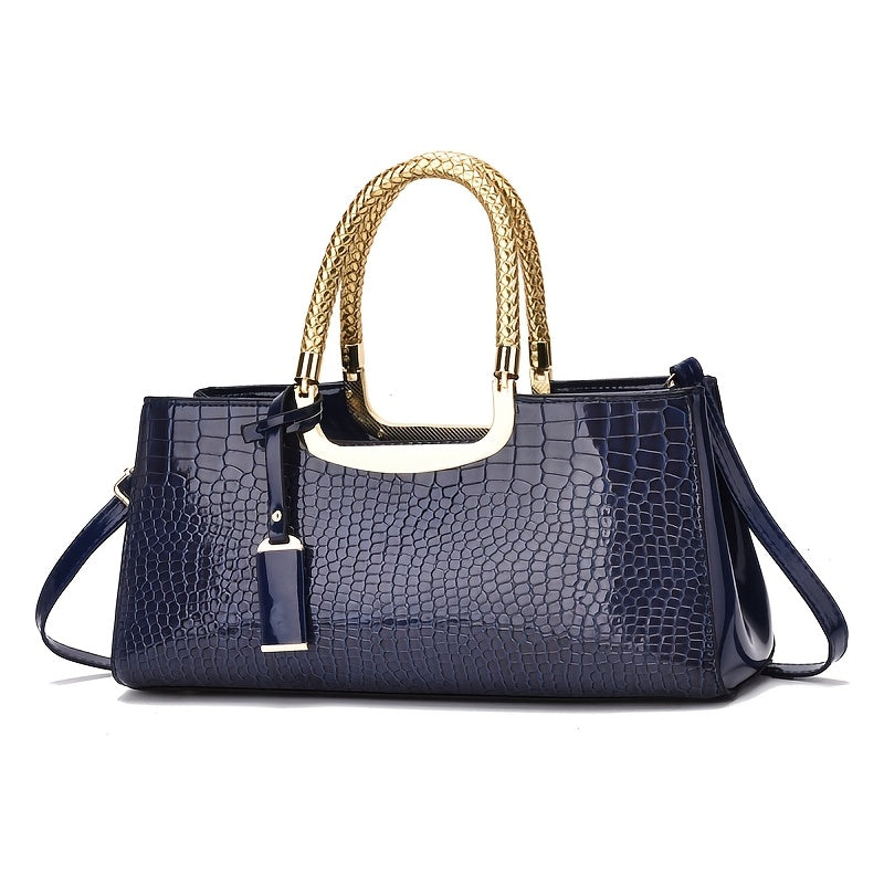 [Parties, Weddings, Formal] Elegant Black Dinner Handbag in Alligator with Golden Hardware And Removable Strap - Fashion Ladies Shoulder Crossbody Bag for Parties, Weddings And Formal Events, Wedding Clutches | Luxury Women's Bags | Glossy