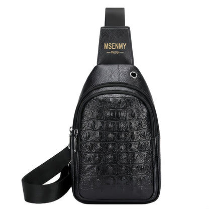 Men' PU Crocodile Texture Crossbody Bag with Adjustable Strap & Earphone Hole - Large Capacity Multi-Compartment Waist/Waist Bag Suitable for Daily Commute, Travel, Business, Retro Style, Sturdy Durable for Phone, Tablet, Earphones