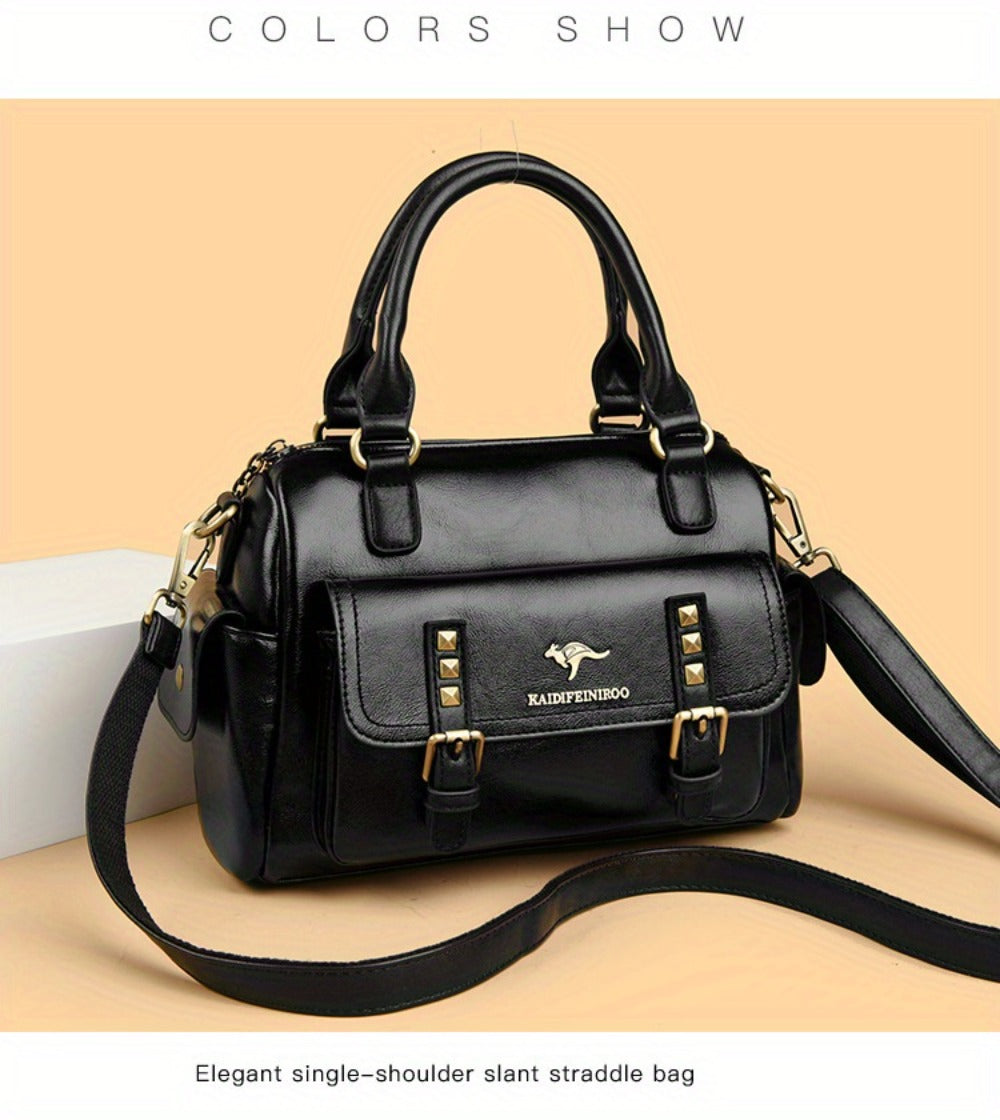 Women's Large Capacity PU Handbag & Crossbody Bag with Multi-Layer Pockets - Retro Style Handbags Suitable for Travel,, Shopping - Burgundy// - Zipper Closure & - Ideal Gift
