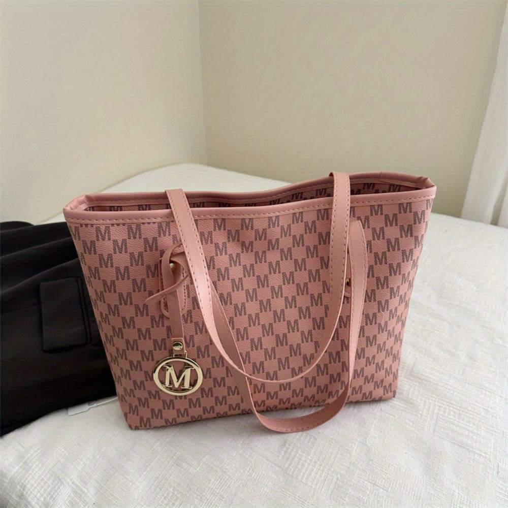 Light Luxury, Minimalist, Fashionable, High-End Texture, Design Sense, Tote Bag, Women'S Retro Checkered Pattern, Large Capacity Shoulder Bag