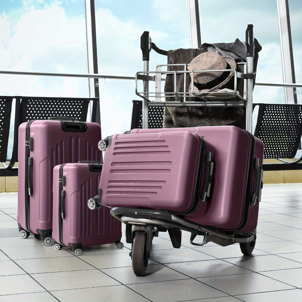 4pcs Luggage Set ABS Hard Shell Suitcase Luggage Sets Double Wheels with TSA Lock Purple Orchid