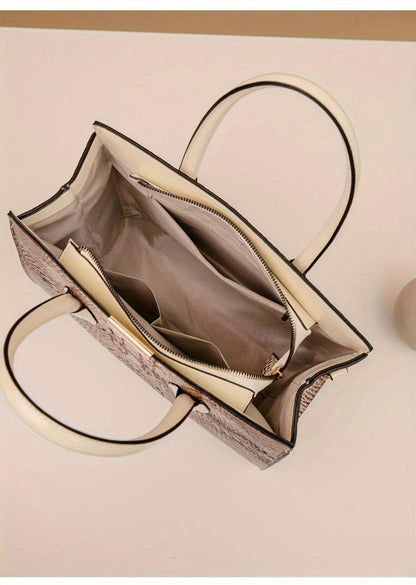 3pcs Women's Large Capacity Retro Crocodile-Print Tote Bag Suitable for, Travel, - Detachable Strap & Zipper Closure,, Stylish Handbag & Purse