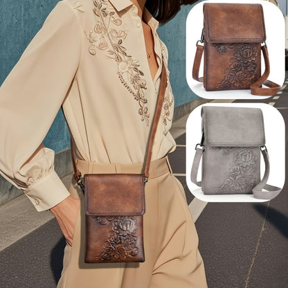 Compact Purse With Embossed Floral Design, Ideal For Women As A Mini Phone Shoulder Bag Mom Gift Tote Carry Everyday