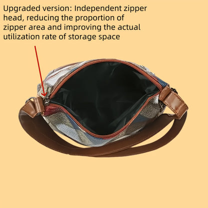 2pcs Set: Geometric Splicing Bag+premium Keychain, Women's Crossbody Bag, Large Capacity Imitation, Ethnic Style Shoulder Strap Embellishment, Daily Travel Handbag, Retro Style Shoulder Bag, Occasion Theme, Multifunctional Car Keychain