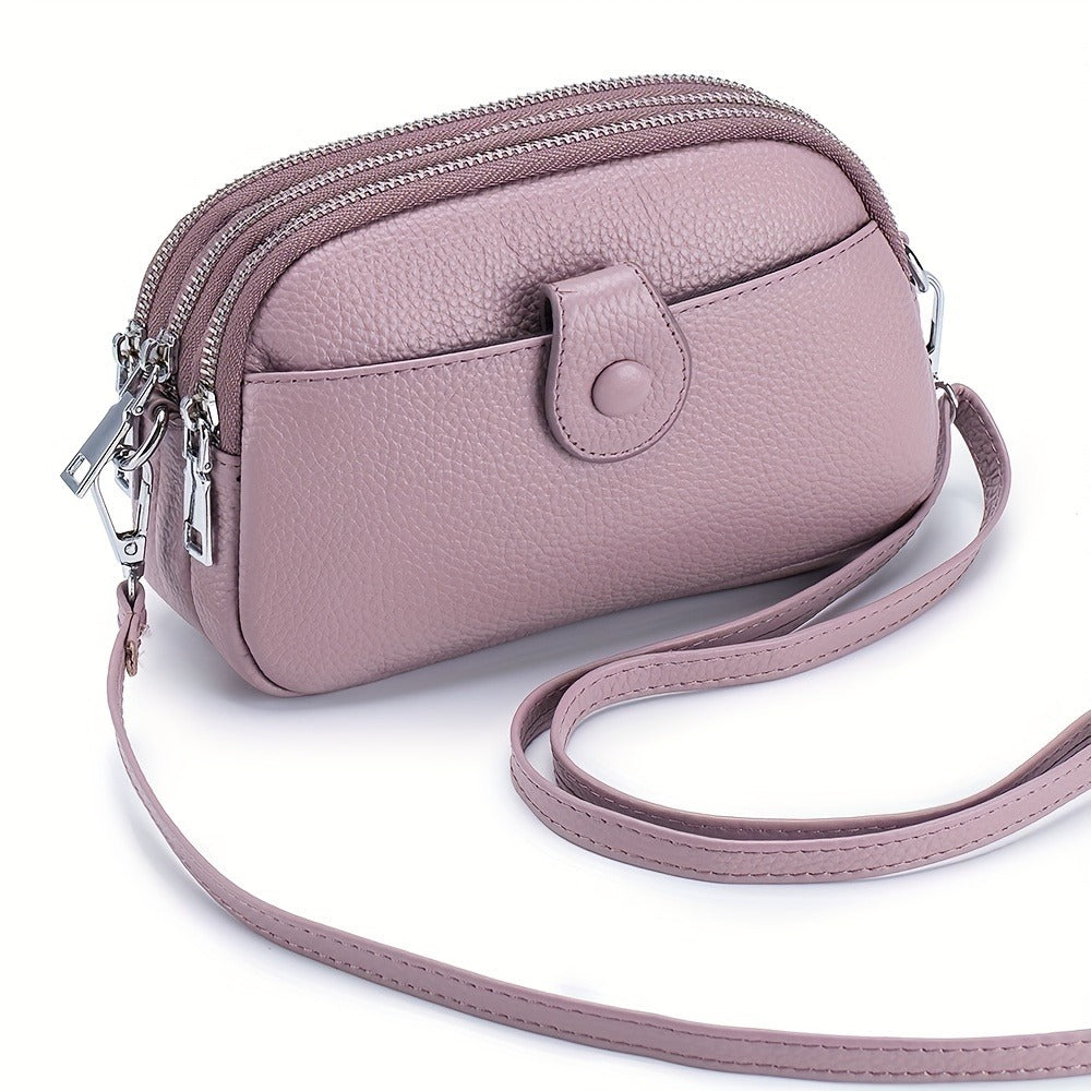 Crossbody Bags for Women Small Genuine Leather Shoulder Purse Cross Body Bag with Triple Top Zipper Adjustable Strap - Stylish & Functional - For Everyday Use & Travel - Perfect Gift for Women