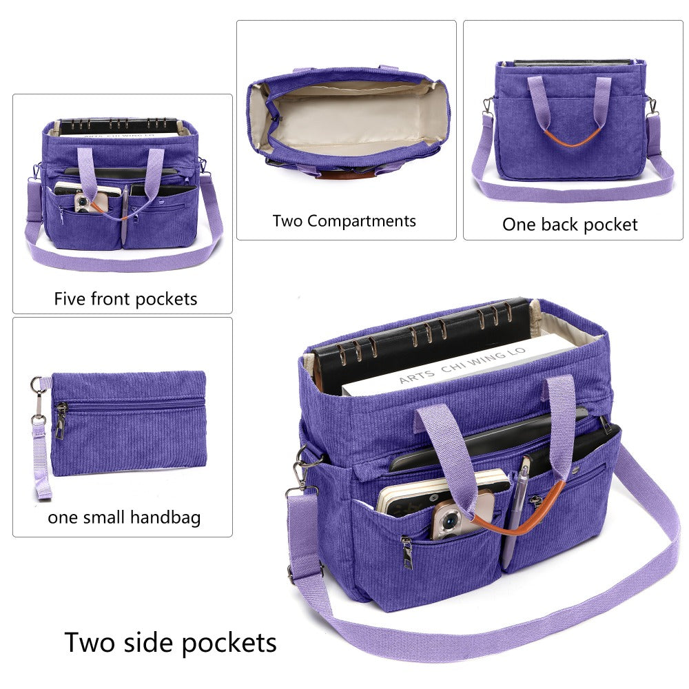 Corduroy Tote Bag Set (2PCS) for Women, Laptop Work Bags Crossbody Shoulder Hobo Messenger Handbag Purse Travel Gym Totes