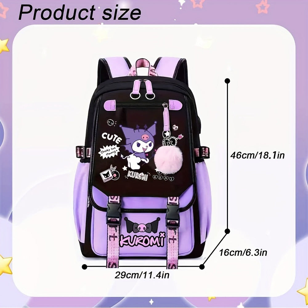 Sanrio Kuromi Backpack Cartoon Laptop Backpack Cute Large Travel Bag Casual Backpacks