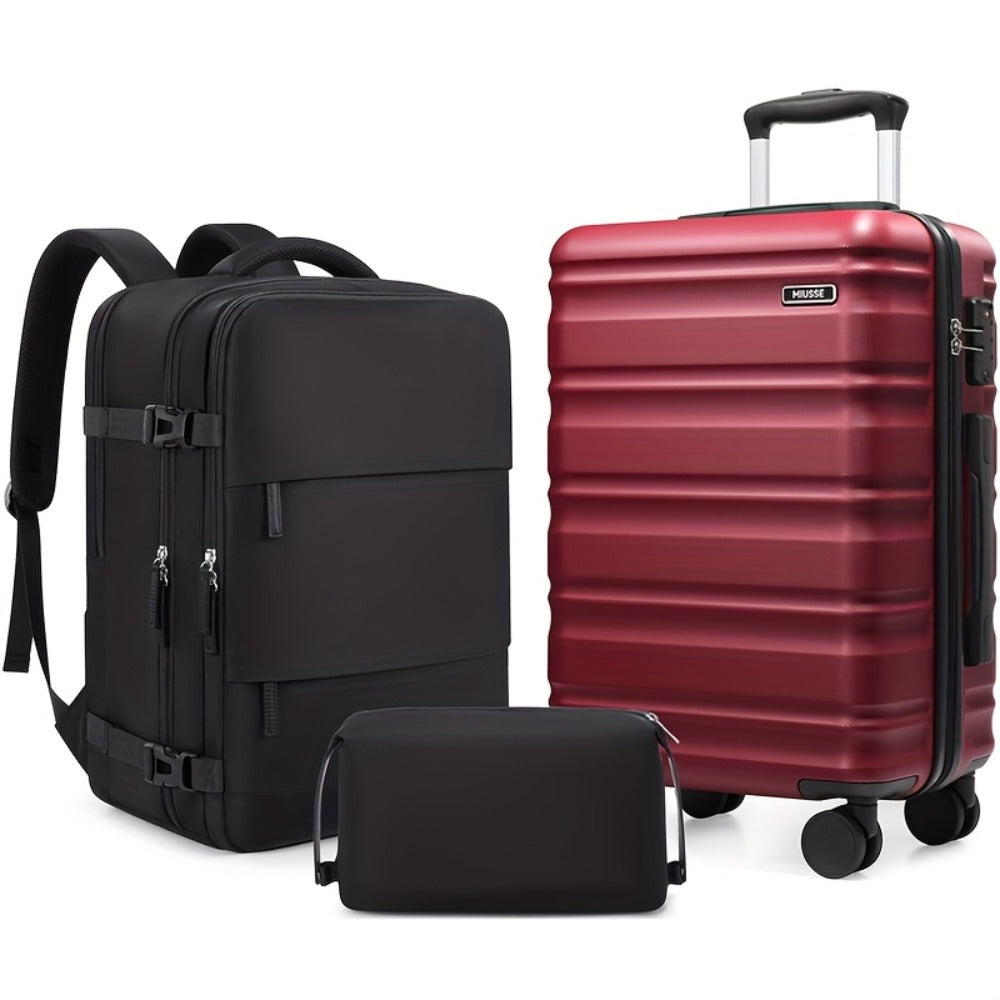 ABS Hard Shell Luggage Set, Including A 20-inch Expandable Backpack Carry-on Luggage (the Luggage Is Not Expandable), Equipped With YKK Zipper Design And TSA Customs Lock, With A Total Of 3pcs, Specially Crafted For Travel And Business Trips.