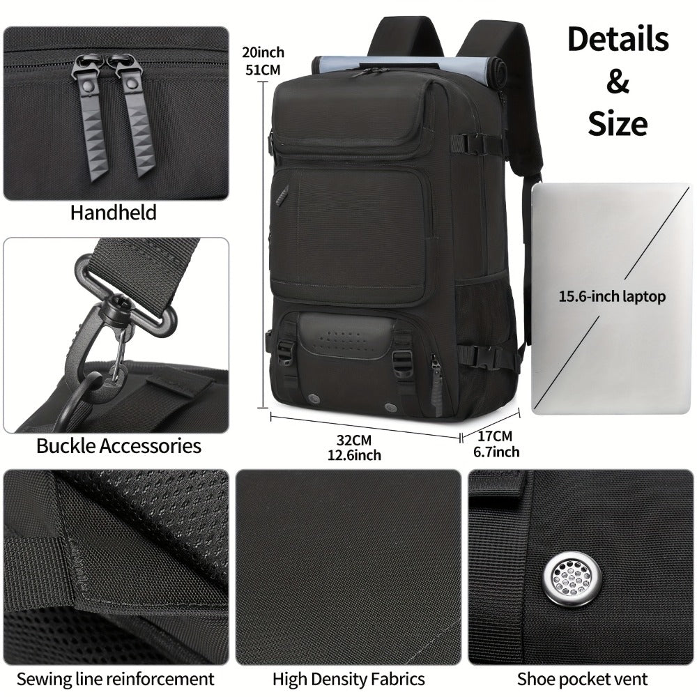 Men's travel backpack with laptop compartment, shoe compartment and adjustable strap - hiking, business and outdoor adventures