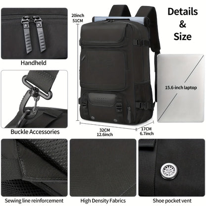Men's travel backpack with laptop compartment, shoe compartment and adjustable strap - hiking, business and outdoor adventures