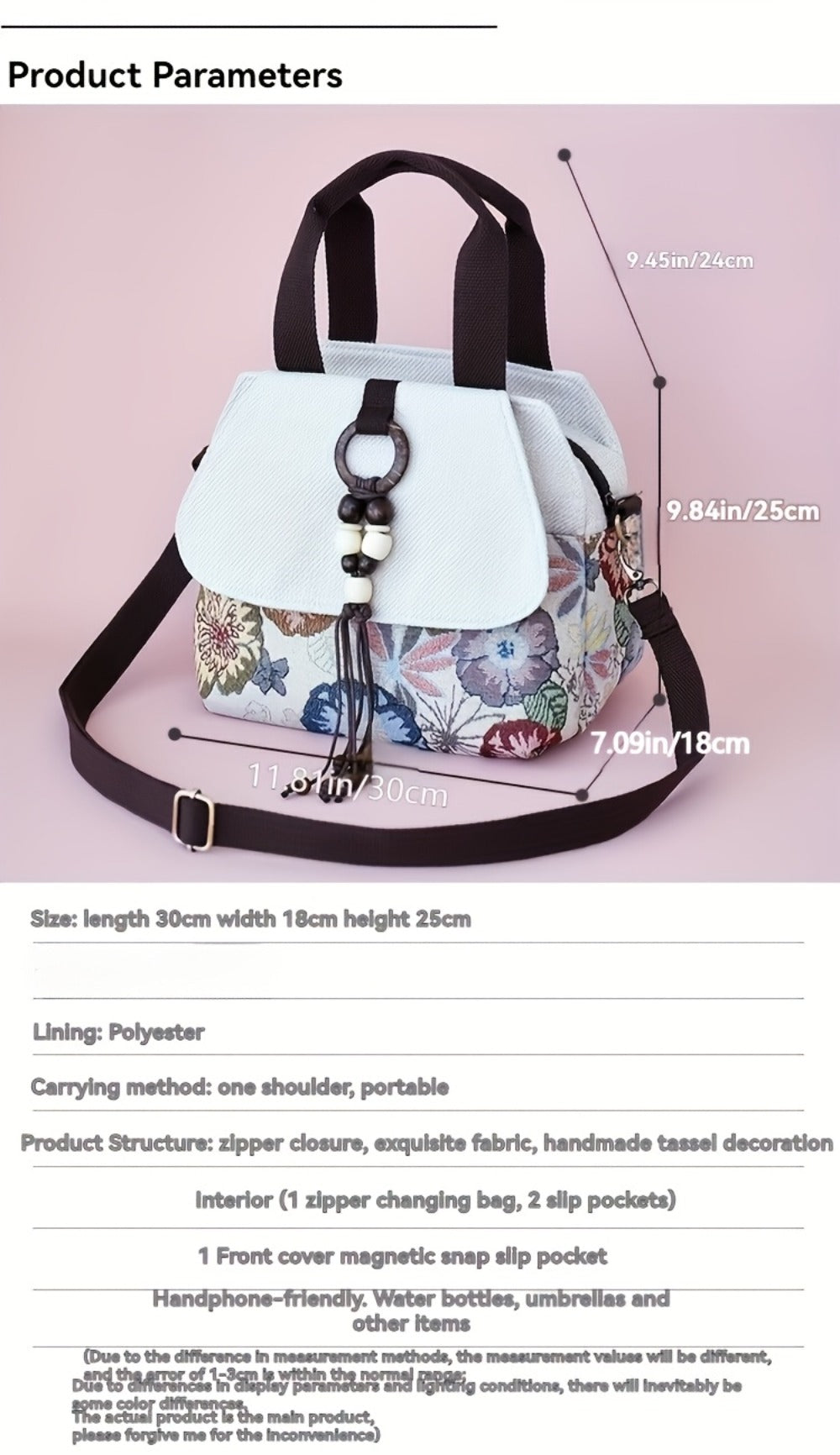 Bohemian Floral Crossbody, Multi-Compartment Handbag with Beaded Accents, Zipper Closure And, Casual Vacation Everyday Purse, Travel Accessory, Ethnic Pattern, Stylish Accents, Women'S Accessory, Stylish Shoppers