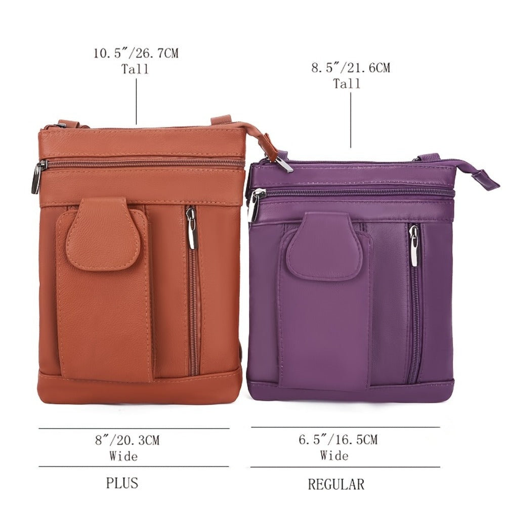 Genuine Leather Women'S Crossbody Bag with Adjustable Strap & Zipper Closure - Large Capacity Multi-Compartment Purse, Polyester Lined, Edge Painted - Stylish Everyday Gift in Red/Blue/Purple/Black, Versatile Travel Purse, Durable Stitched Detail