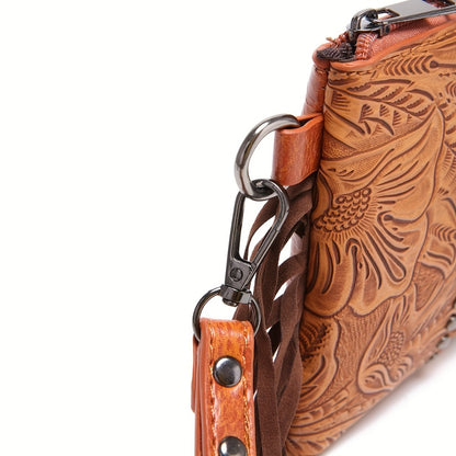 Western Fringe Crossbody Bag Purse for Women Shoulder Bag - PU & Woven Tassel Small Handbag for Shopping, Travel, Work, Dating Brown