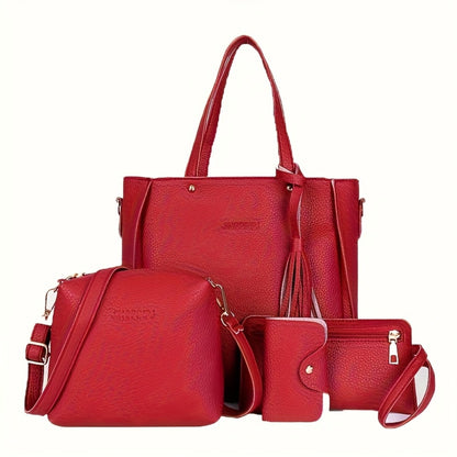 4pcs Luxury Women's Handbag Set - Elegant Tote Bag, Crossbody Purse & Wallet with Fixed Strap, Zipper Closure, - Perfect Gift for Valentine's Day, Christmas - Daily Commute & Shopping Essentials, Handbag for Women, Crossbody Purse, Durable