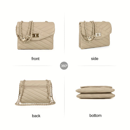 New Fashion Diamond Lattice Soft Chain Bag, Leisure And Easy with Pure Color PU Ladies Daily Travel Crossbody Bag