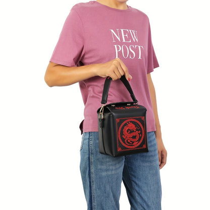 Messenger Loong Shoulder Purse, Chinese Takeout Crossbody Bag for Women, Novelty Dragon Pattern Fun Handbag