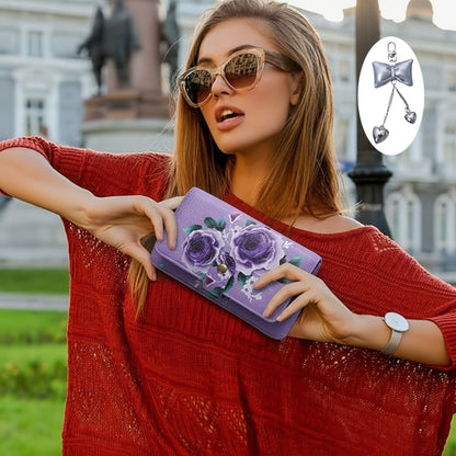 1pc Elegant Floral Clutch Wallets for Women- Zipper Handbag Fashion Large Capacity Long Wallet Clutch Bag Phone Bag Multi-card Card Holder Coin Purse for Women Wallet Set