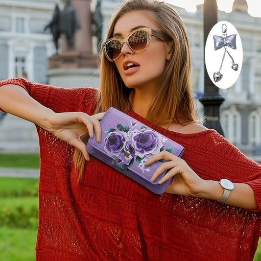 1pc Elegant Floral Clutch Wallets for Women- Zipper Handbag Fashion Large Capacity Long Wallet Clutch Bag Phone Bag Multi-card Card Holder Coin Purse for Women Wallet Set