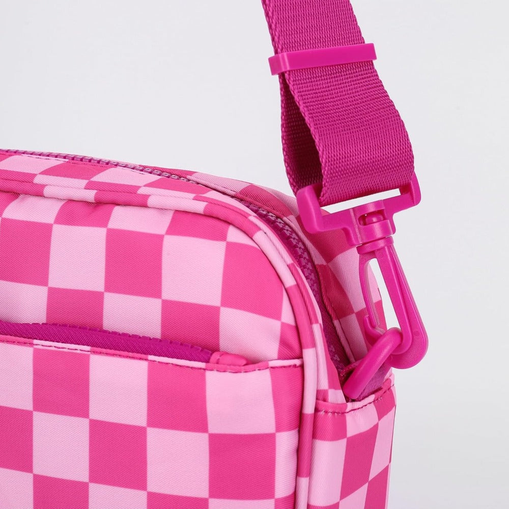 Compact Checkered Crossbody Bags for Women, Featuring a Nylon Shoulder Design And a Wide Strap