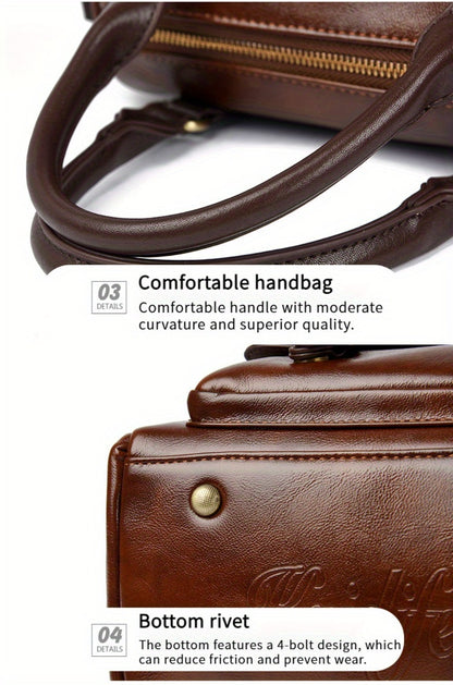 Women's Large Capacity PU Handbag & Crossbody Bag with Multi-Layer Pockets - Retro Style Handbags Suitable for Travel,, Shopping - Burgundy// - Zipper Closure & - Ideal Gift