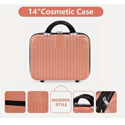 2pcs Luggage Set, 20-Inch Carry-On + 14-Inch Makeup Case, Hardshell Trolley Suitcase with Hooks And TSA Lock & Spinner Wheels, for Business Trips And Vacations. Rose Golden/Silvery/Deep Blue