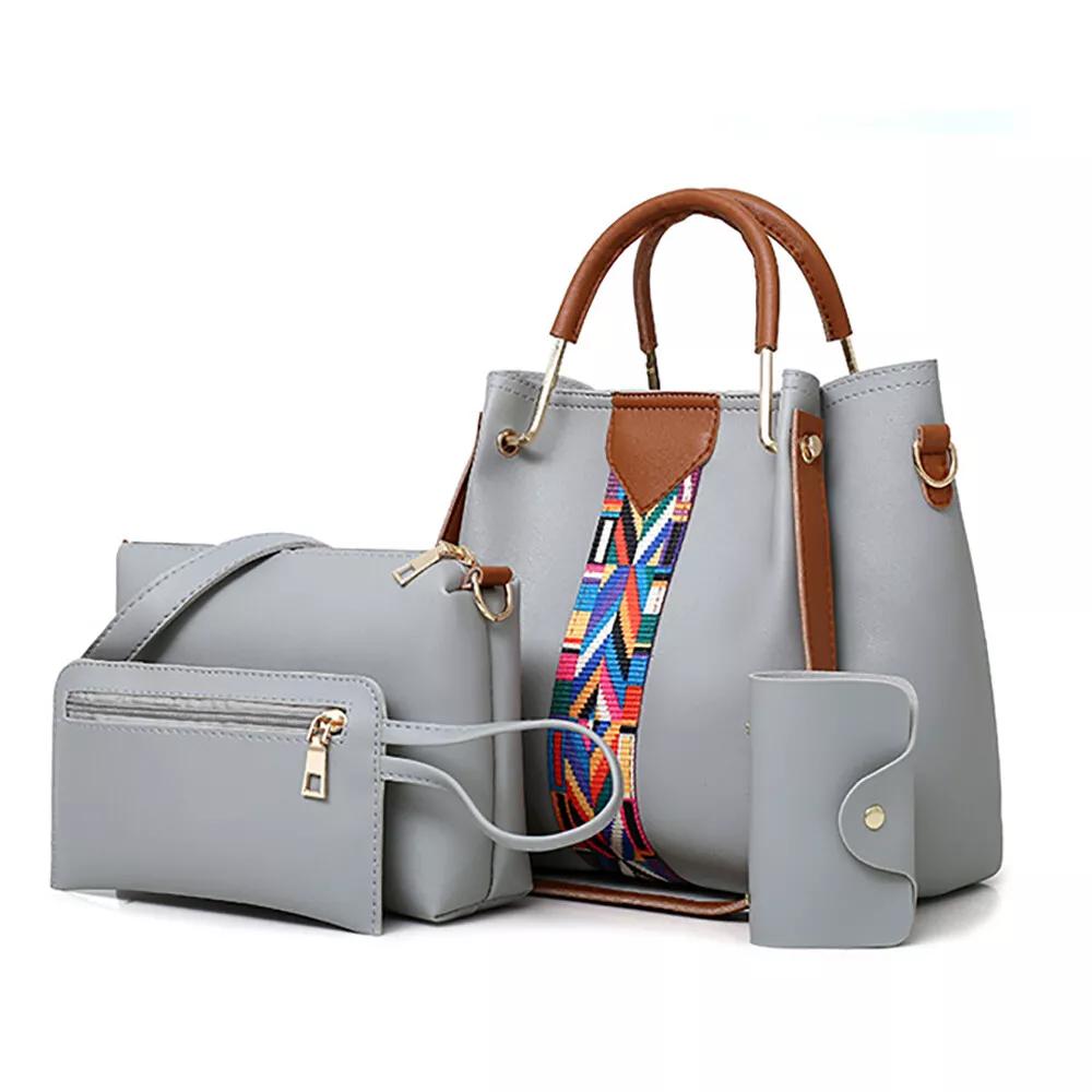 4 in 1 Women Handbag Set Soft PU Leather Top Handle Bag, Tote Bag, Shoulder Bags Crossbody Bag Wallet Purse Set