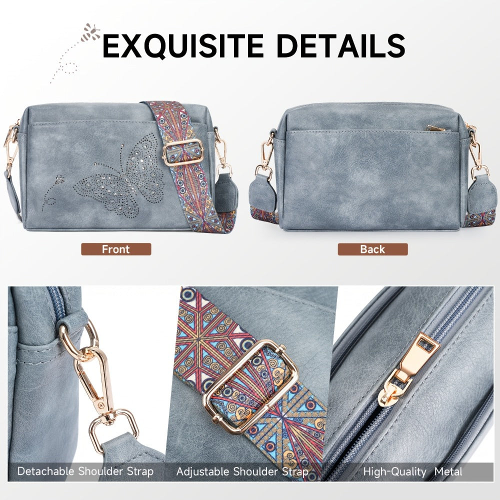 Women'S Small Crossbody Bags - Vegan Faux Leather Butterfly Shoulder Handbags With Wide Strap, Lightweight And Stylish Purses For Everyday Use Faux Leather Tote For Mom Gift Durable