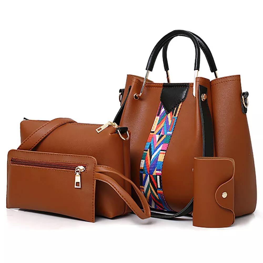 4 in 1 Women Handbag Set Soft PU Leather Top Handle Bag, Tote Bag, Shoulder Bags Crossbody Bag Wallet Purse Set
