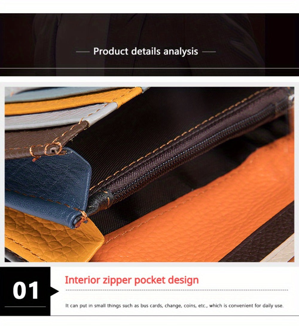 Stylish Handcrafted Bag Featuring a Compact Wallet, Vibrant Patchwork Coin Purse, Multiple Card Slots, And a Money Clip Made from Premium Cowhide