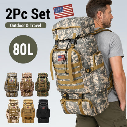 21.13gal Outdoor Camping & Hiking Backpack, 2pcs Set With Backpack And Flag Icon