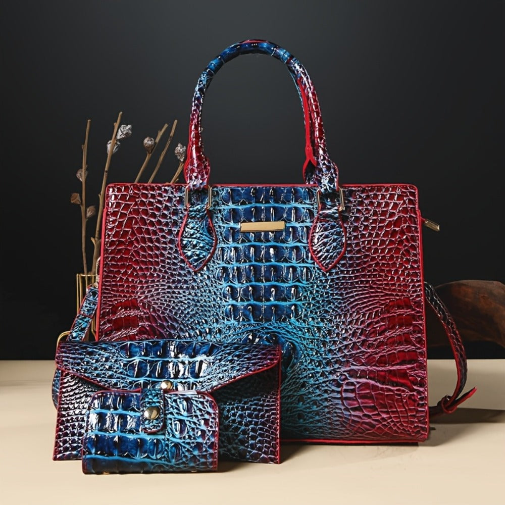 3pcs Set Crocodile Print Tote Bag - Large Capacity, Women'S Fashion Handbag, Shoulder Bag And Purse