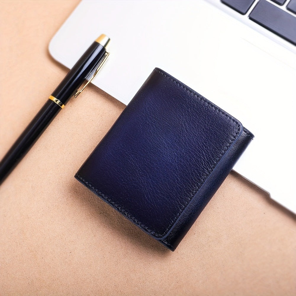 New Top Layer Cowhide Retro Men'S Wallet, Anti-theft Brush Multi-functional Small Wallet, Can Hold Banknotes, Credit Cards, Coins, Multi-card Position Genuine Leather Wallet Gift
