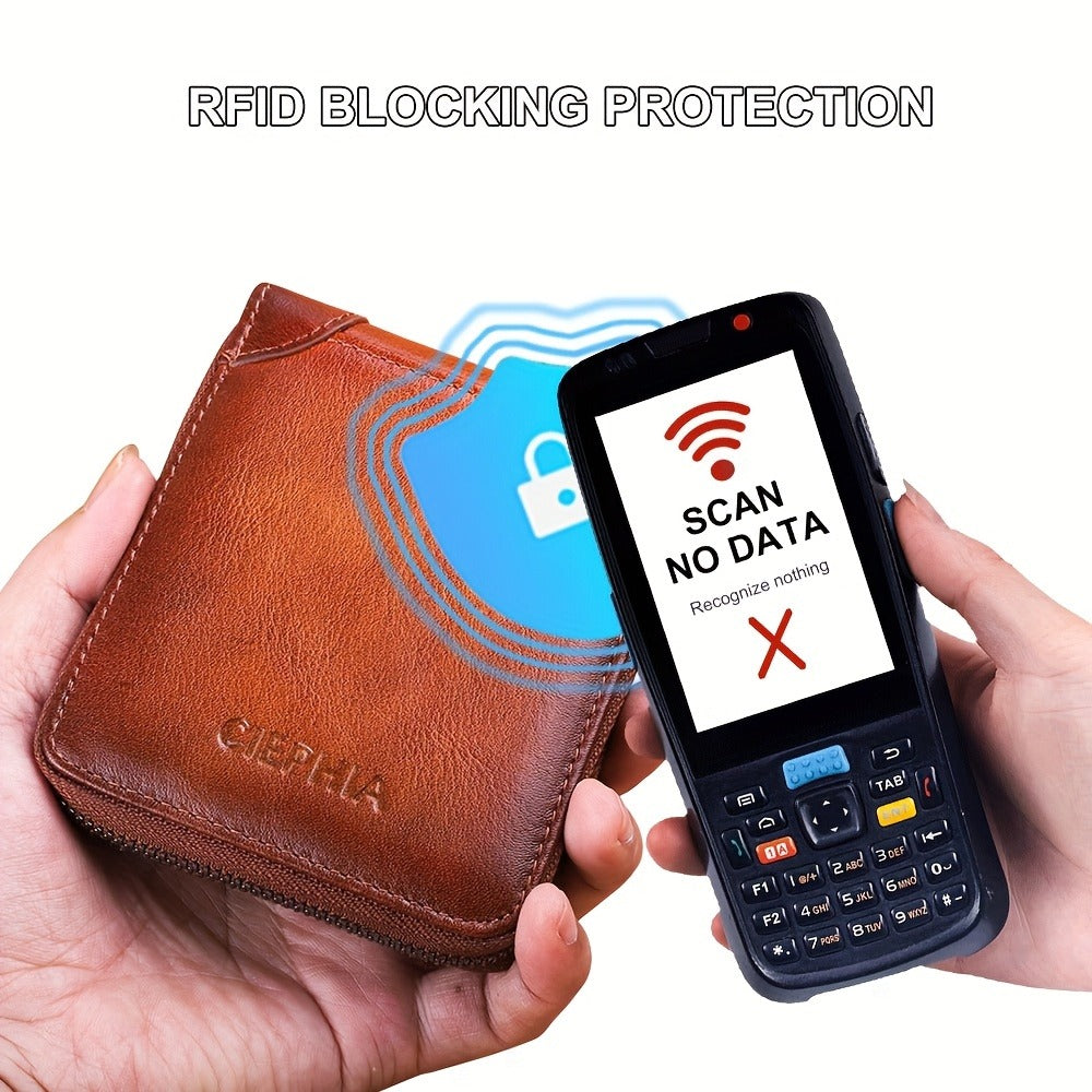 Men'S Genuine Leather Zipper Wallet RFID Secure Large Capacity Double Fold Multi-Card Top Layer Leather Wallets for Men And Coin Purse Christmas Father'S Day/Valentine'S Day/Anniversary Gift The Set Includes a Greeting Card