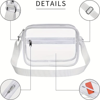 Transparent crossbody PVC bag, stylish High Quality shoulder bag with adjustable strap, versatile for daily use and suitable for sports or concerts to store items