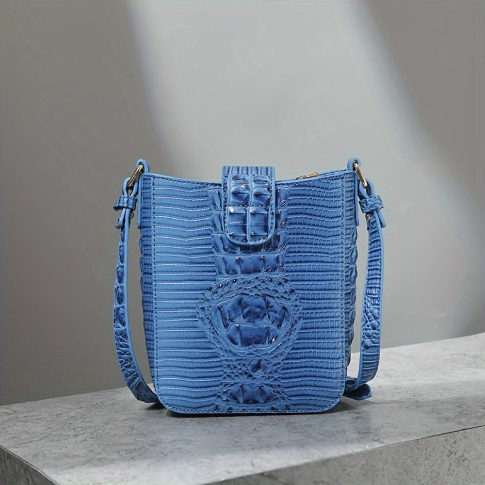 Crocodile Embossed Women's Synthetic Leather Satchel Purse- Elegant Women's Crossbody Bag with Secure Zip Closure & Durable Polyester Lining