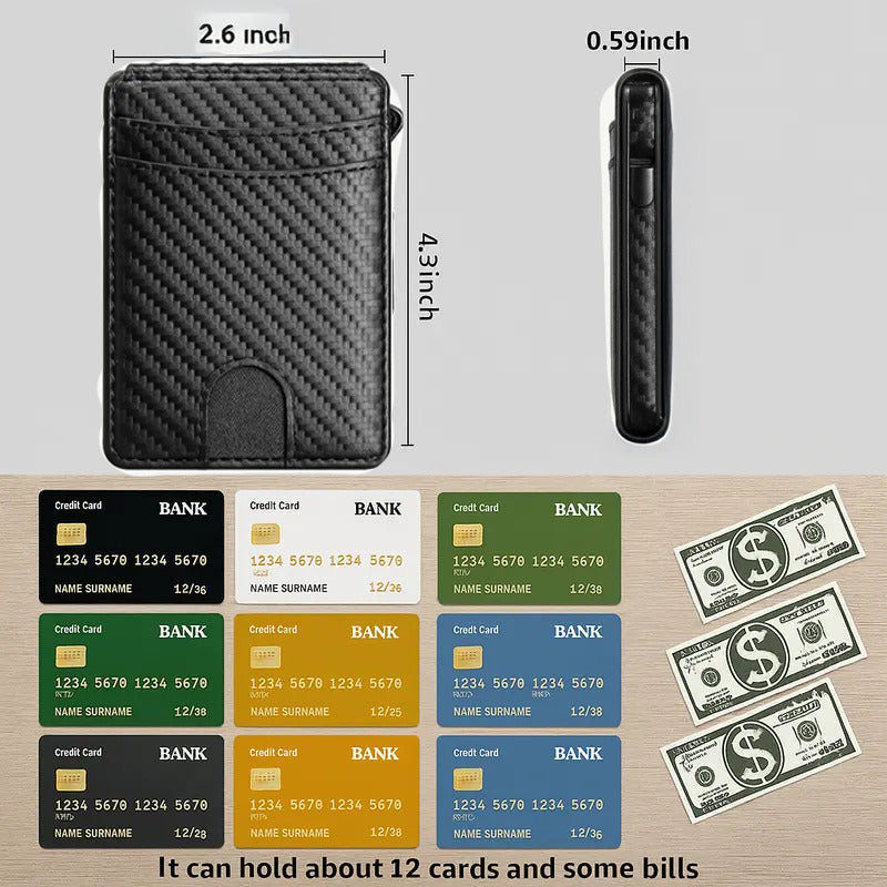 RFID-Blocking Men’s Bifold Pop-Up Wallet – Premium Carbon Fiber Slim Design with Magnetic Lock, Money Clip, and Transparent ID Window, Featuring Quick Card Access, Multi-Functional Storage, and Modern Minimalist Style, Perfect Everyday Wallet and Great Gi