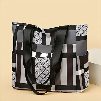 CuteCity New Large Capacity Geometric Handbag, Lightweight Casual Shoulder Bag for Daily Use. Large Capacity Shoulder Bag, Fashionable And Versatile Tote Bag, Contrasting Color Checkered Mother Bag