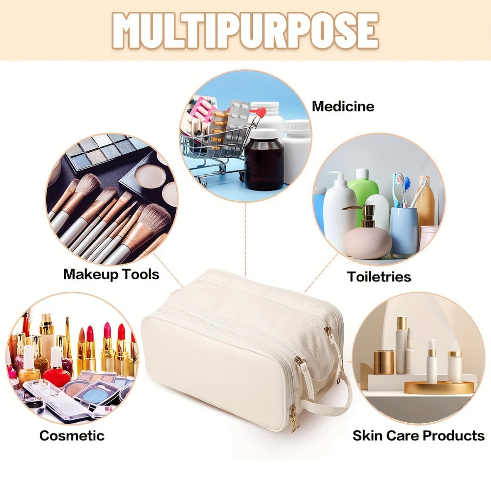 [Large Cosmetic Bag] Card Holder + Makeup Bag Women's Large Capacity High Quality Cosmetic Bag - Tri-Fold Travel Makeup Multiple Zippered Pockets & Wrist Strap for Brushes, Toiletries, Storage, Toiletry Bag | Large Cosmetic Bag