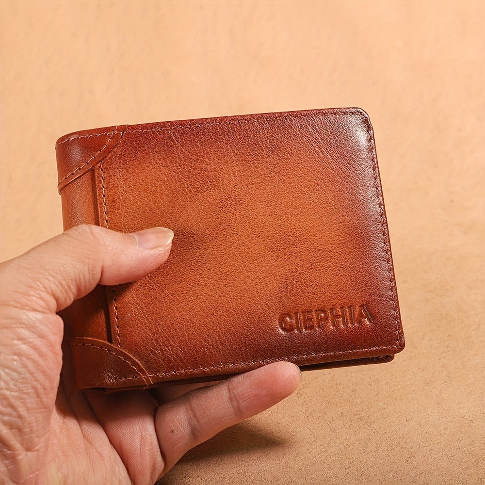 Ciephia Men'S Retro Full Grain Leather Tri-Fold Wallet | Rfid Blocking, Multiple Card Slots, Perfect Gift For Men