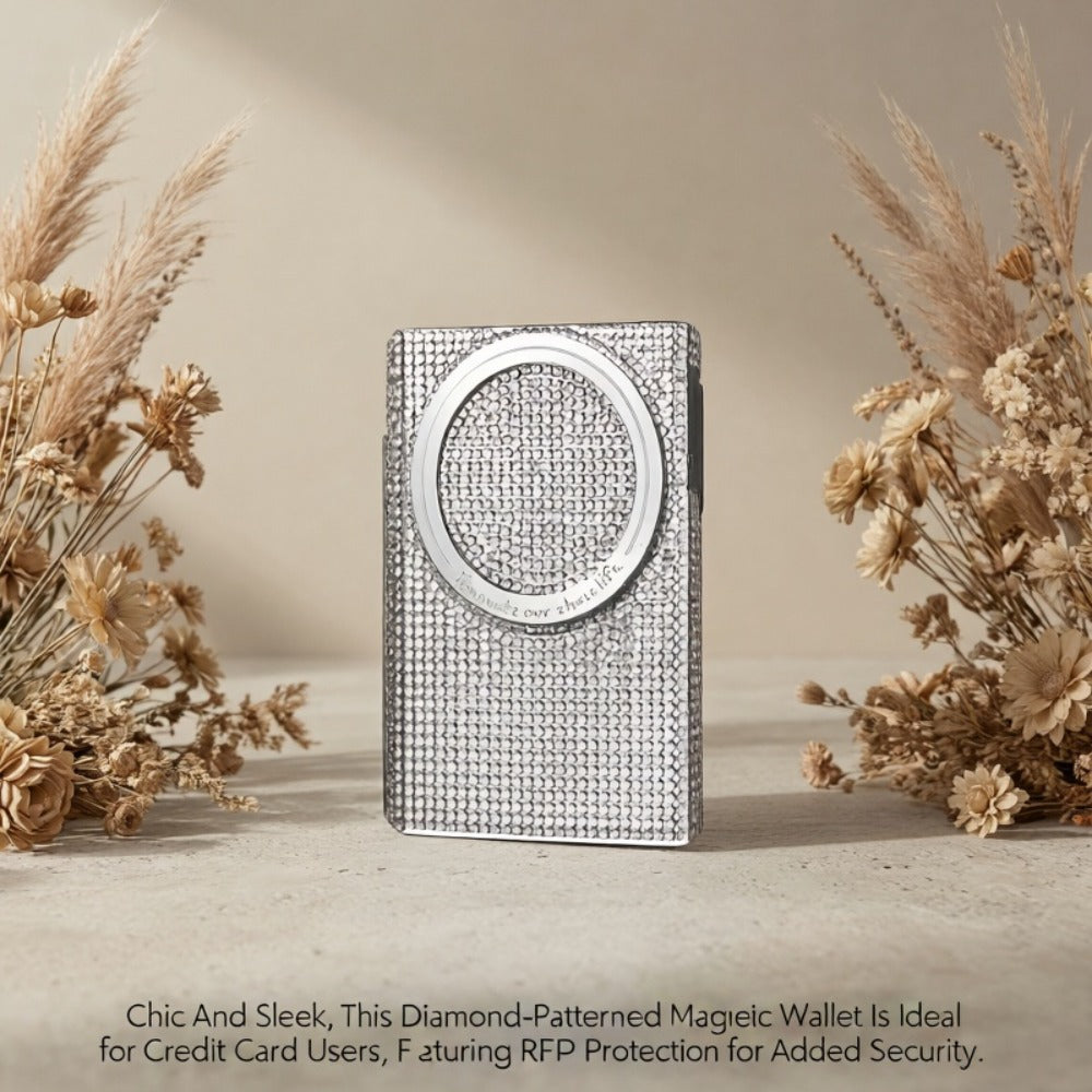 Chic And Sleek, This Diamond-Patterned Magnetic Wallet Is Ideal for Credit Card Users, Featuring RFID Protection for Added Security