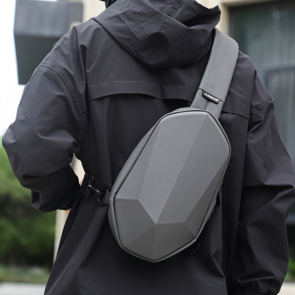 Geometric Sling Chest Bag with USB Charging Port, Hard Shell Crossbody Pack for Hiking Cycling