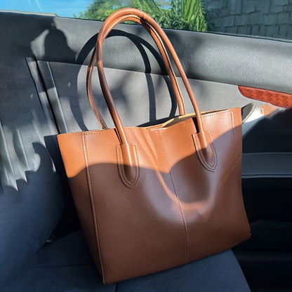 Women's Large Capacity Tote Bag - Work Bag with Kiss Lock Closure, Spacious Designer Handbag for Women, Office, Travel, Everyday Use - Coffee Brown, Elegant Minimalist Shoulder Purse, Ladies Handbags, Sturdy Handles