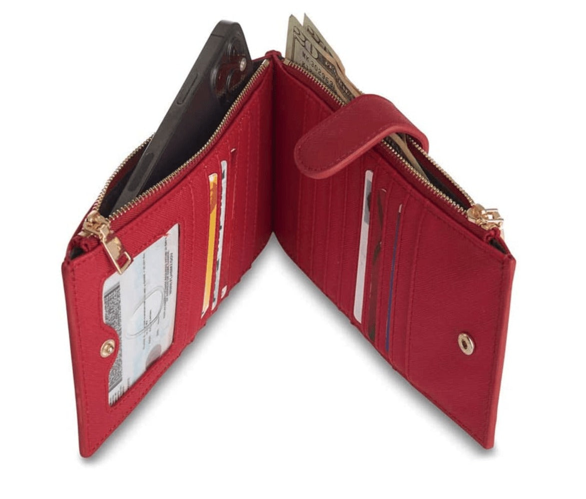 Bifold Multi Card Case Wallet with Zipper Pocket with RFID Blocking