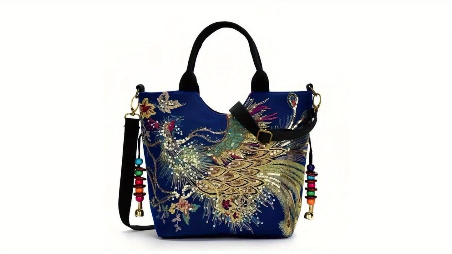 Embroidered Bag Peacock Embroidery Shoulder Portable Diagonal Package Satchel Handbags Purse