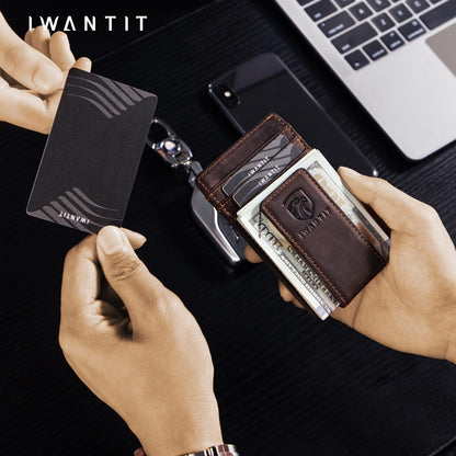 [Genuine Leather Card Holder] Ultra-Thin RFID Anti-Theft Credit Card Holder, Genuine Leather Front Pocket Wallet, With Id Card Window, Ultra-Thin Minimalist Men's Card Holder