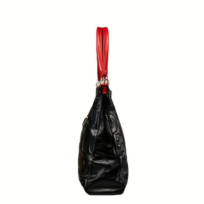 Head Layer Cowhide Letter Bag, Fashionable Motorcycle Bag, Tote Bag, Genuine Leather Women'S Bag, Handbag, Shoulder Bag, Fashionable Hand-held Crossbody Bag